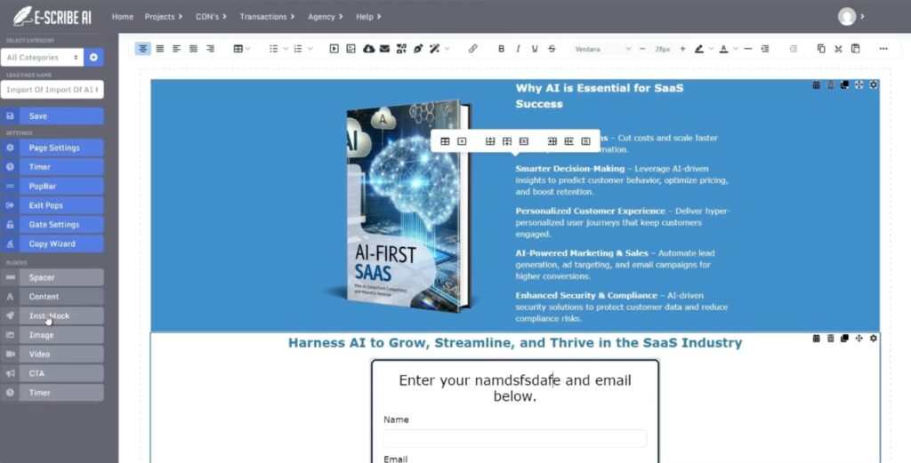 escribe2.0 landing page